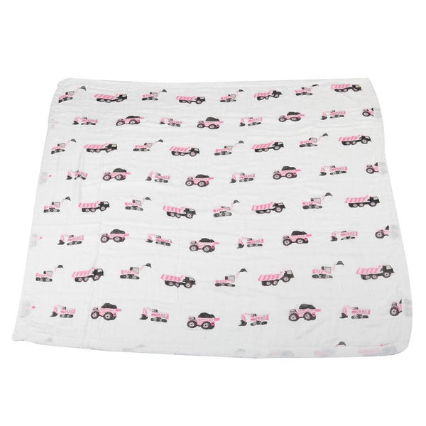 Baby Bamboo Blanket - Pink Digger and White - Roll Up Baby