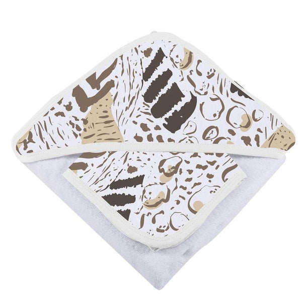 Baby Hooded Towel & Washcloth Set - Animal Print - Roll Up Baby