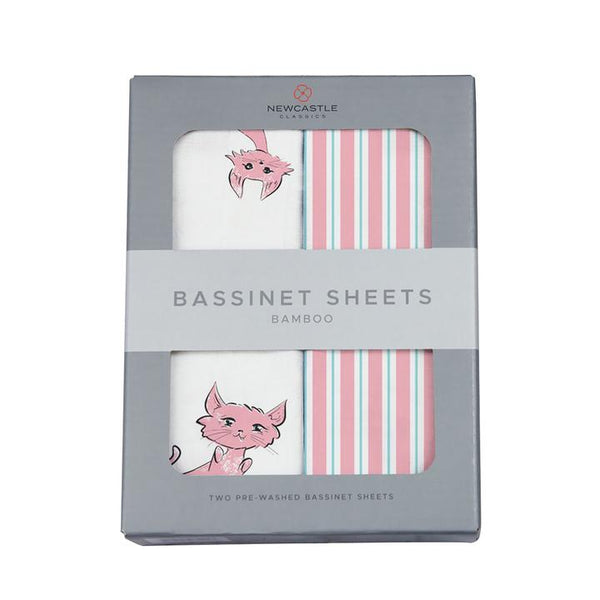 Cute Bassinet Sheets - Playful Kitty & Candy Stripe - Roll Up Baby
