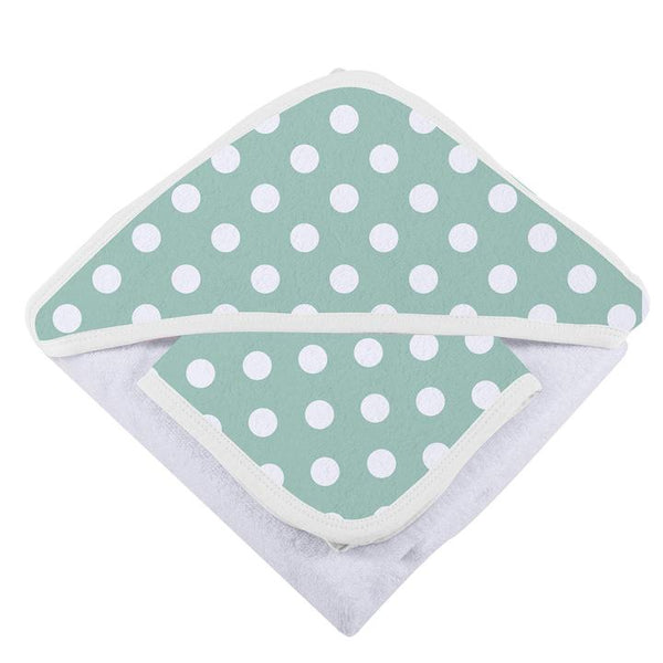 Muslin Hooded Towel & Washcloth - Jade Polka Dot - Roll Up Baby