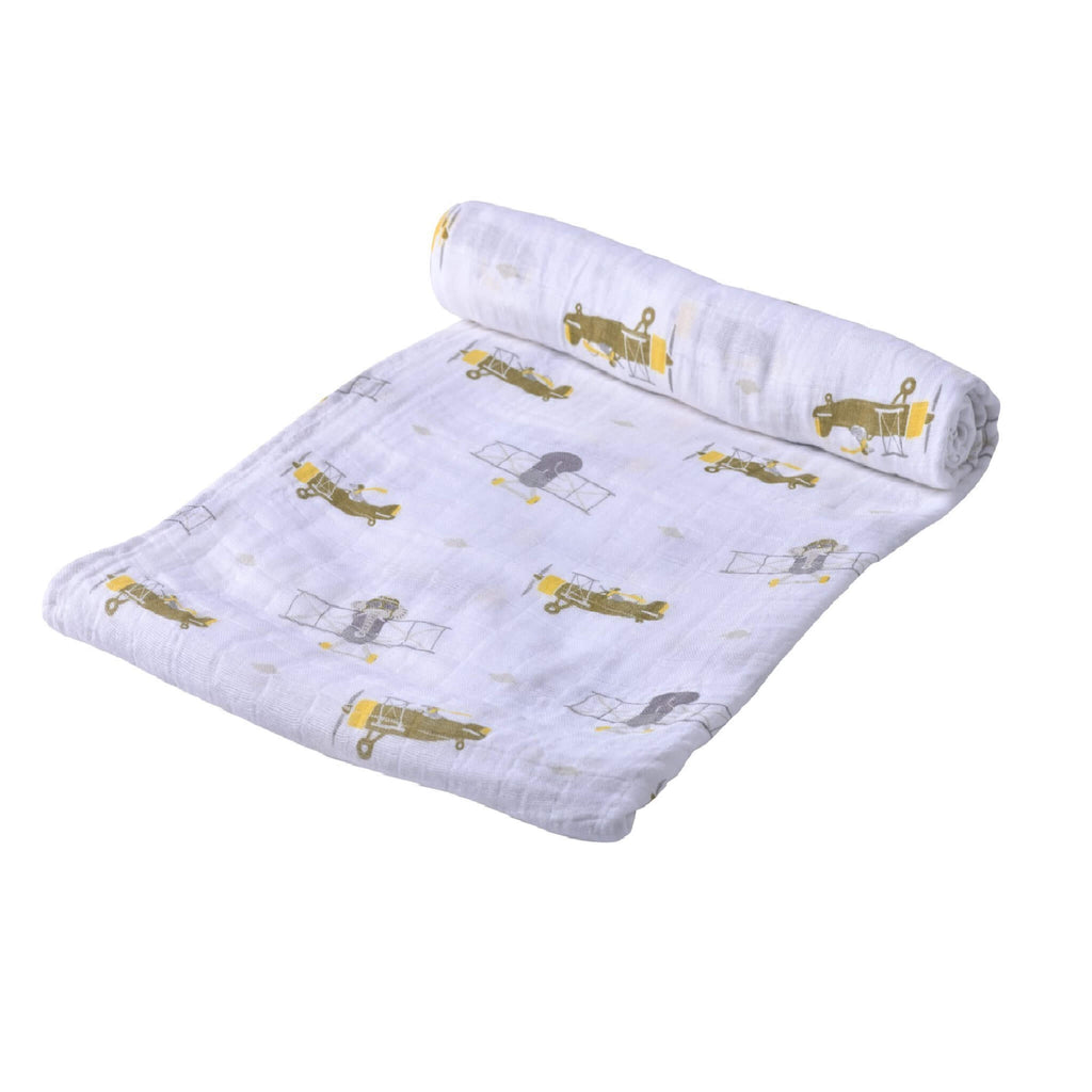 Muslin Swaddle - Airplane Animals - Roll Up Baby