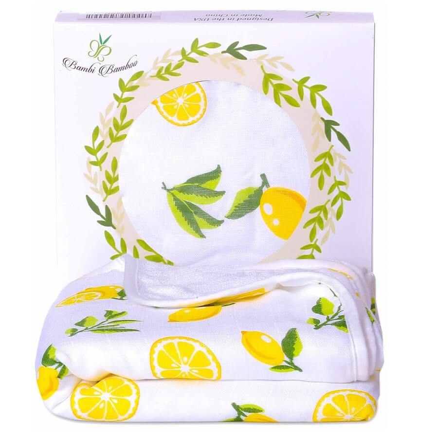 Baby Bamboo Hooded Towel - Lemon Print - Roll Up Baby