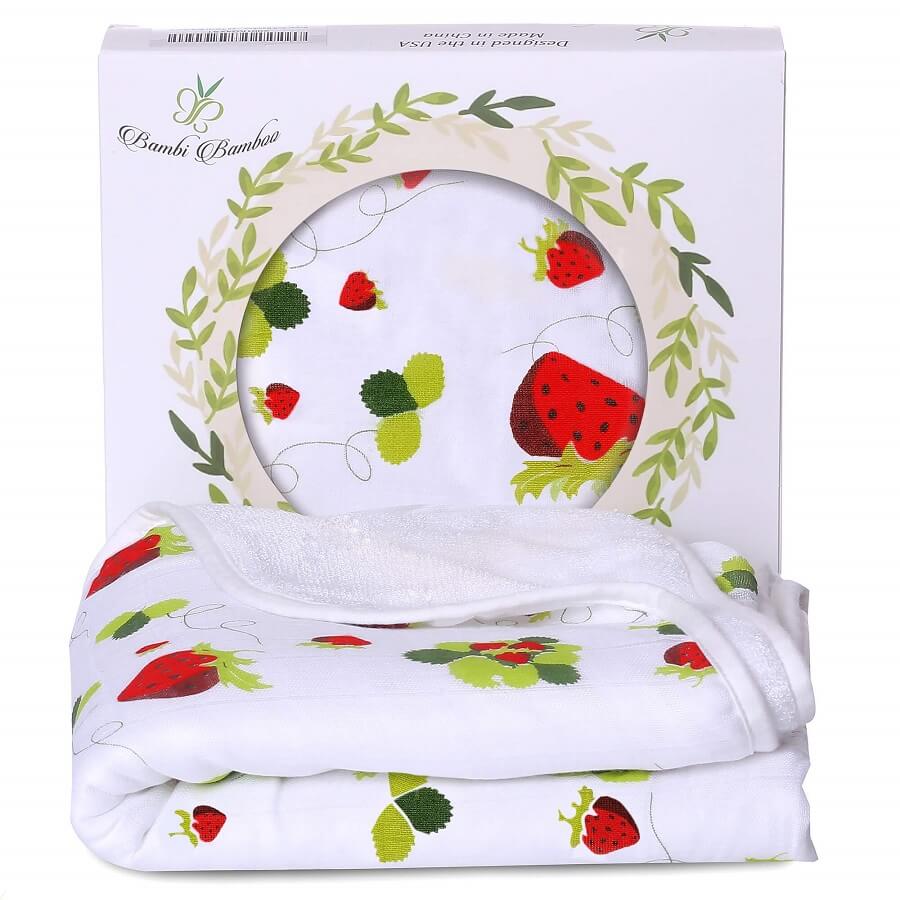 Baby Bamboo Hooded Towel - Strawberry Print - Roll Up Baby