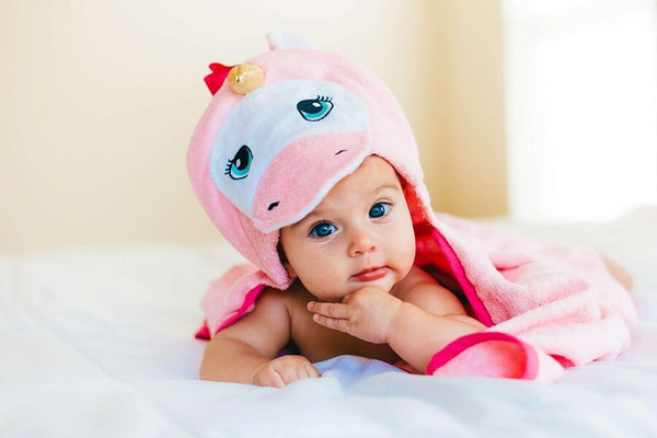 Baby Bamboo Hooded Towel - Unicorn Pink - Roll Up Baby