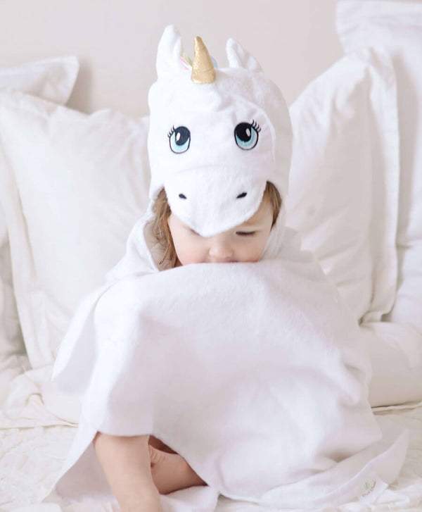 Baby Bamboo Hooded Towel - Unicorn White - Roll Up Baby