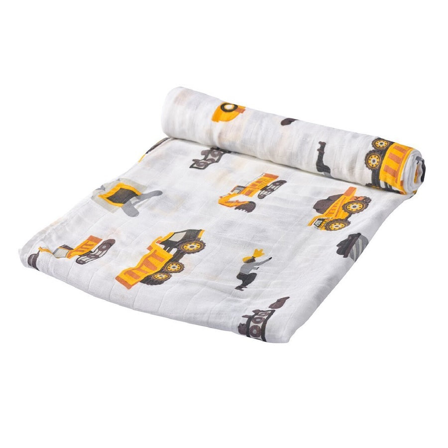 Baby Boy Swaddle Blanket - Dump Trucks and Diggers - Roll Up Baby