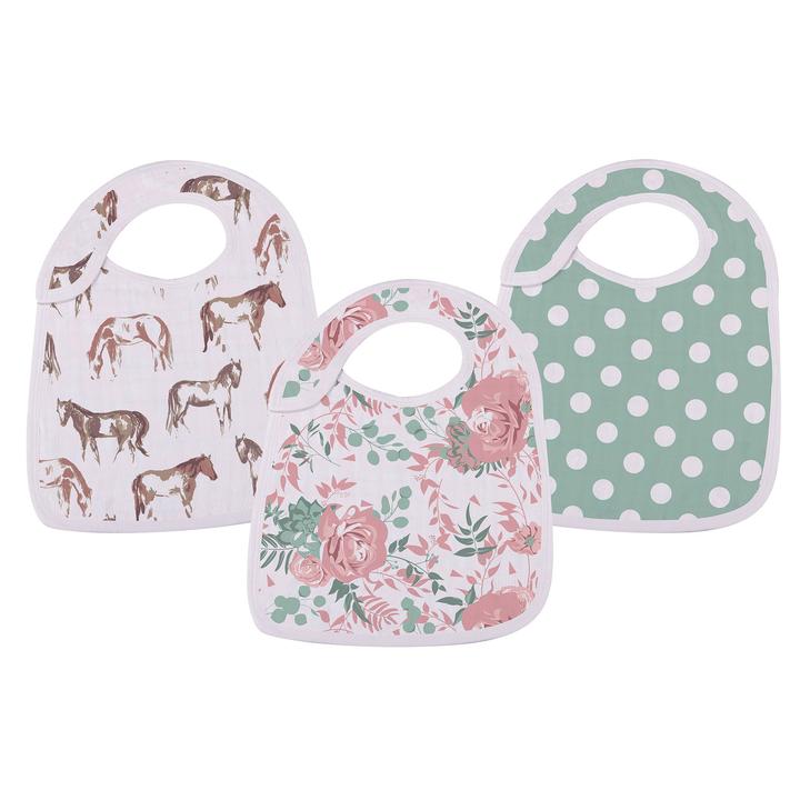 Baby Snap Bibs Horses and Roses - Roll Up Baby