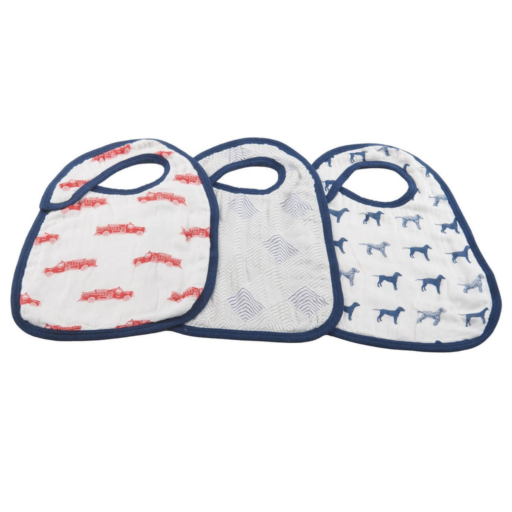 Baby Snap Bibs - Set of 3 - Fire Truck and Dalmatian - Roll Up Baby