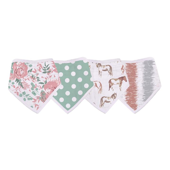 Bandana Bibs for Babies Horses and Roses - Roll Up Baby