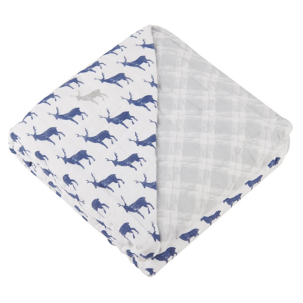 Baby Muslin Blanket - Blue Deer and Glacier Grey - Roll Up Baby