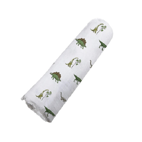 Organic Muslin Swaddle Blanket - Dino Days - Roll Up Baby