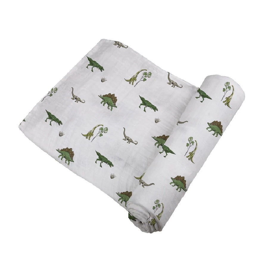 Organic Muslin Swaddle Blanket - Dino Days - Roll Up Baby
