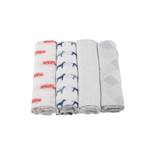 Bamboo Swaddle Pack of 4 - Fire Truck and Dalmatian - Roll Up Baby
