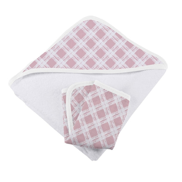 Girl Hooded Towel and Washcloth - Pink Plaid - Roll Up Baby