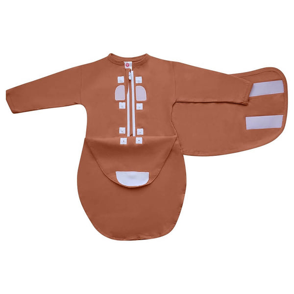 Hat & Starter Long Sleeves Swaddle Bundle - Sand - Roll Up Baby