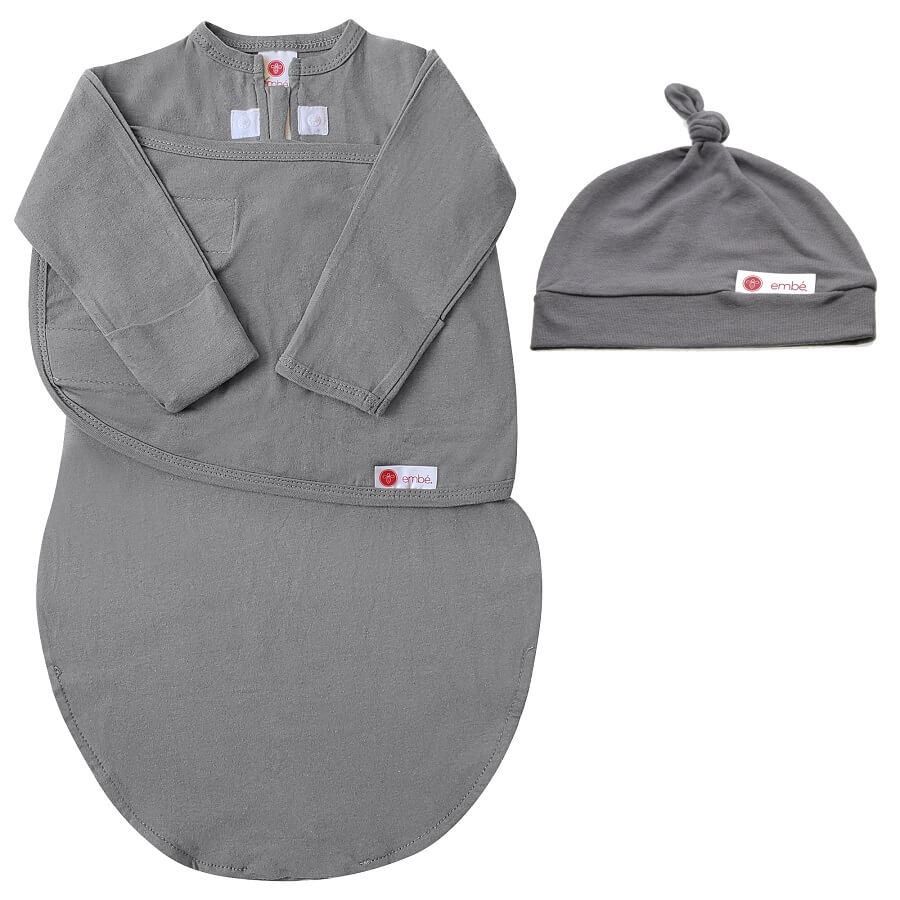 Hat & Starter Long Sleeves Swaddle Bundle - Slate - Roll Up Baby