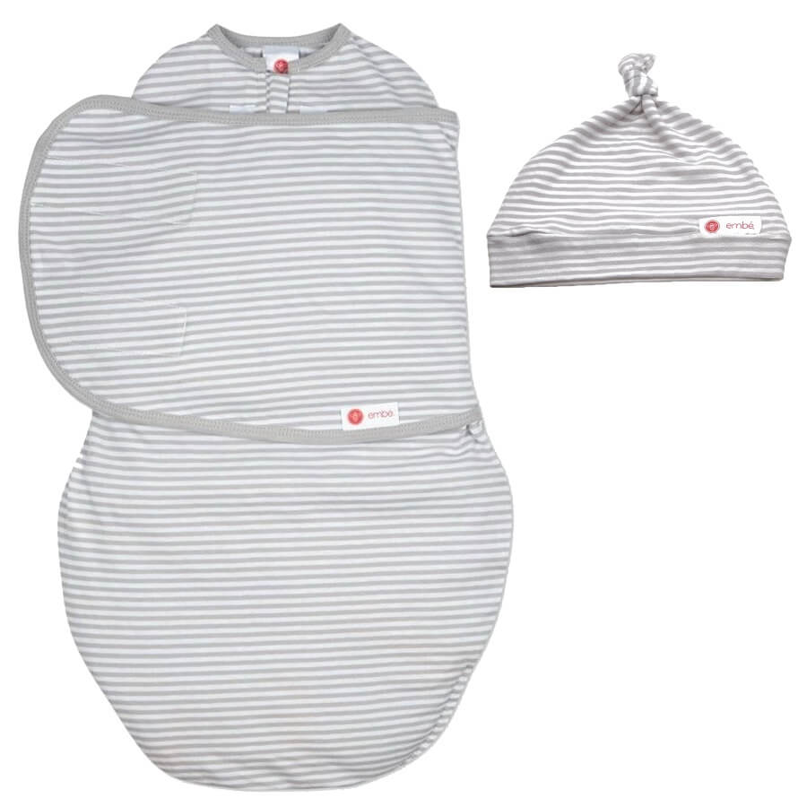 Hat & Starter Swaddle Original Bundle - Gray Stripe - Roll Up Baby