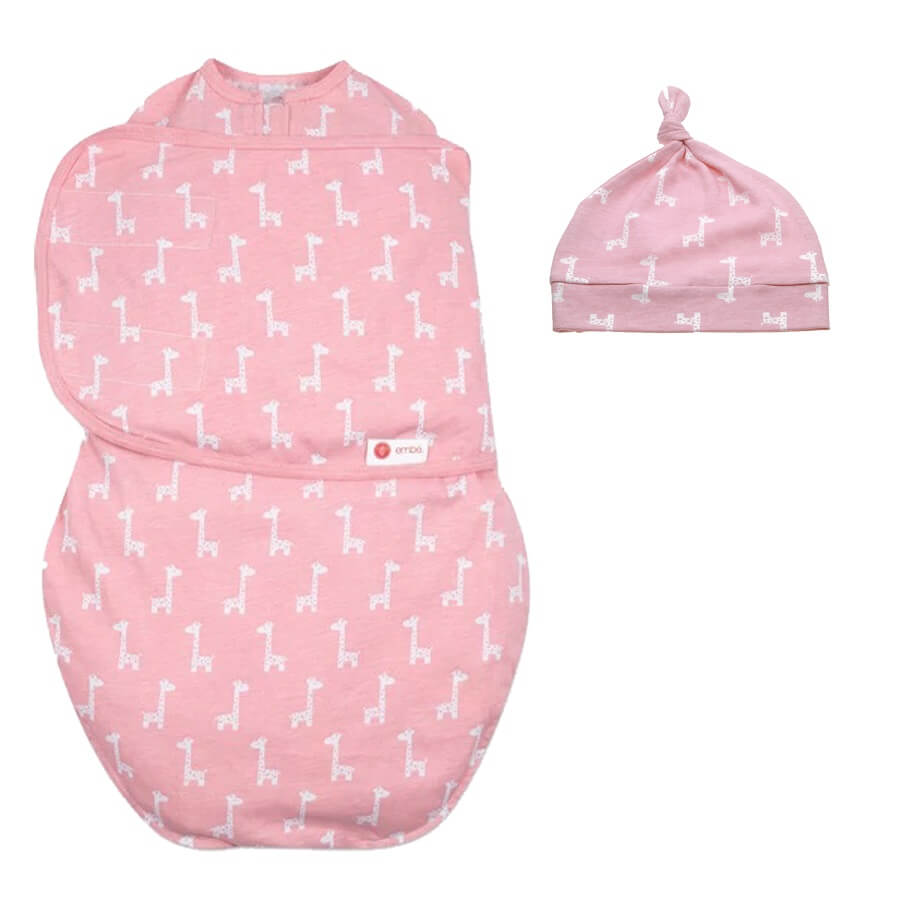 Hat & Starter Swaddle Original Bundle - Pink Giraffes - Roll Up Baby