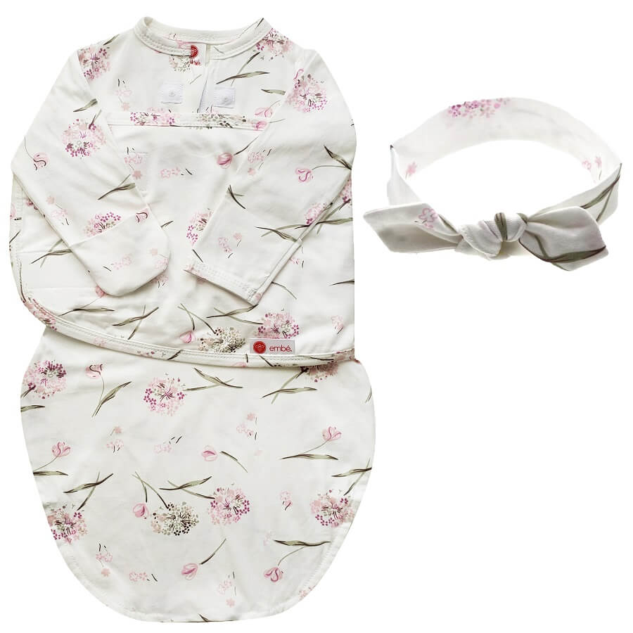 Headband & Long Sleeves Swaddle Bundle - Clustered Flowers 💐 - Roll Up Baby