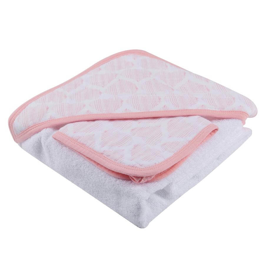 Muslin Hooded Towel and Washcloth Set - Matchstick Hearts - Roll Up Baby