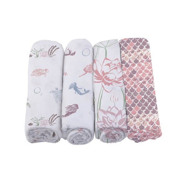 Modern Swaddle Blankets Pack of 4 - Under The Sea - Roll Up Baby