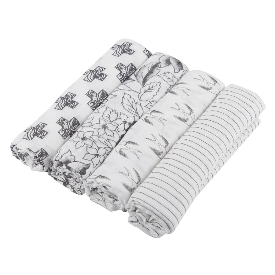 Natural Bamboo Swaddle Pack 4-Pack - Monochrome - Roll Up Baby