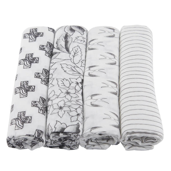 Natural Bamboo Swaddle Pack 4-Pack - Monochrome - Roll Up Baby