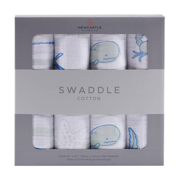 Muslin Swaddle Pack of 4- Ocean Friends - Roll Up Baby