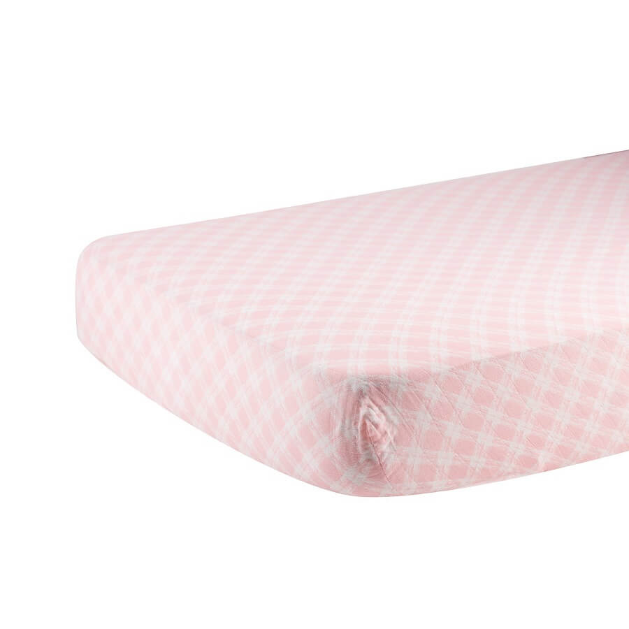 Natural Cotton Crib Sheet - Primrose Pink Plaid - Roll Up Baby