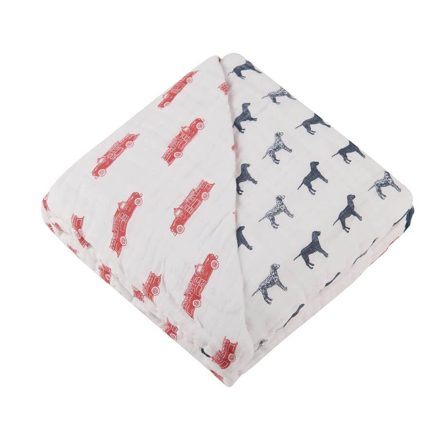 Natural Muslin Blanket - Fire Truck and Dalmatian - Roll Up Baby
