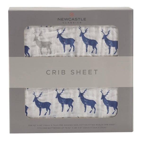 Organic Crib Sheet - Blue Deer - Roll Up Baby