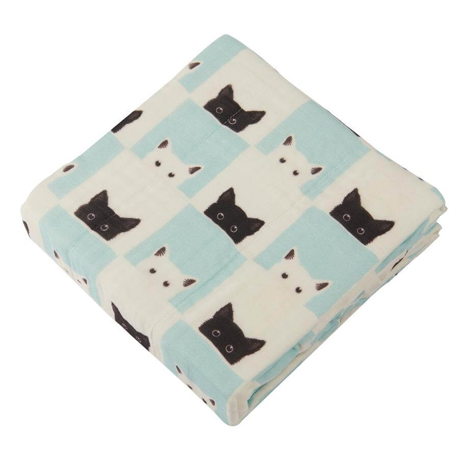 Baby Bamboo Blanket - Peek-A-Boo Cats and White - Roll Up Baby