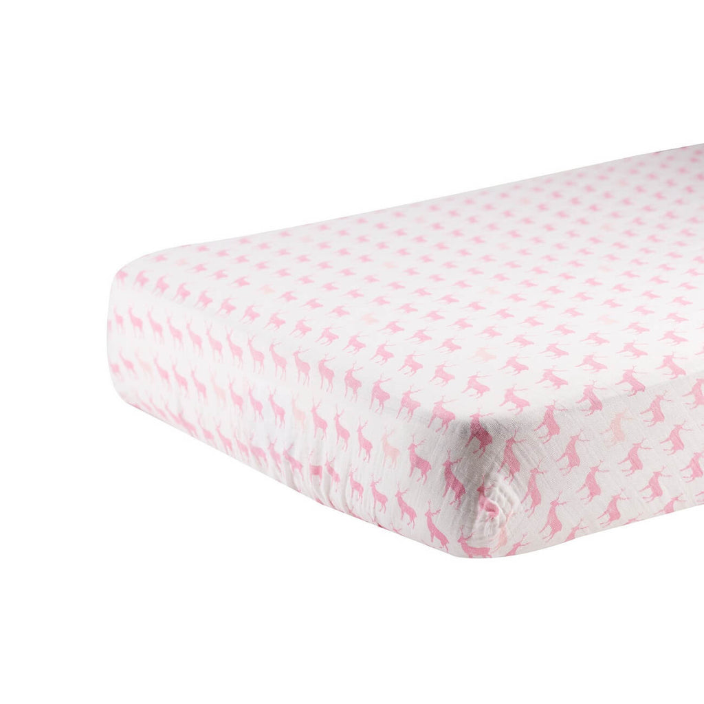 Girl Crib Sheet - Pink Deer - Roll Up Baby