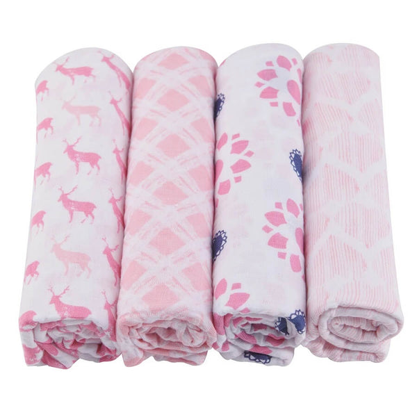 Muslin Swaddle Blankets Pack of 4 - Pop Of Pink - Roll Up Baby