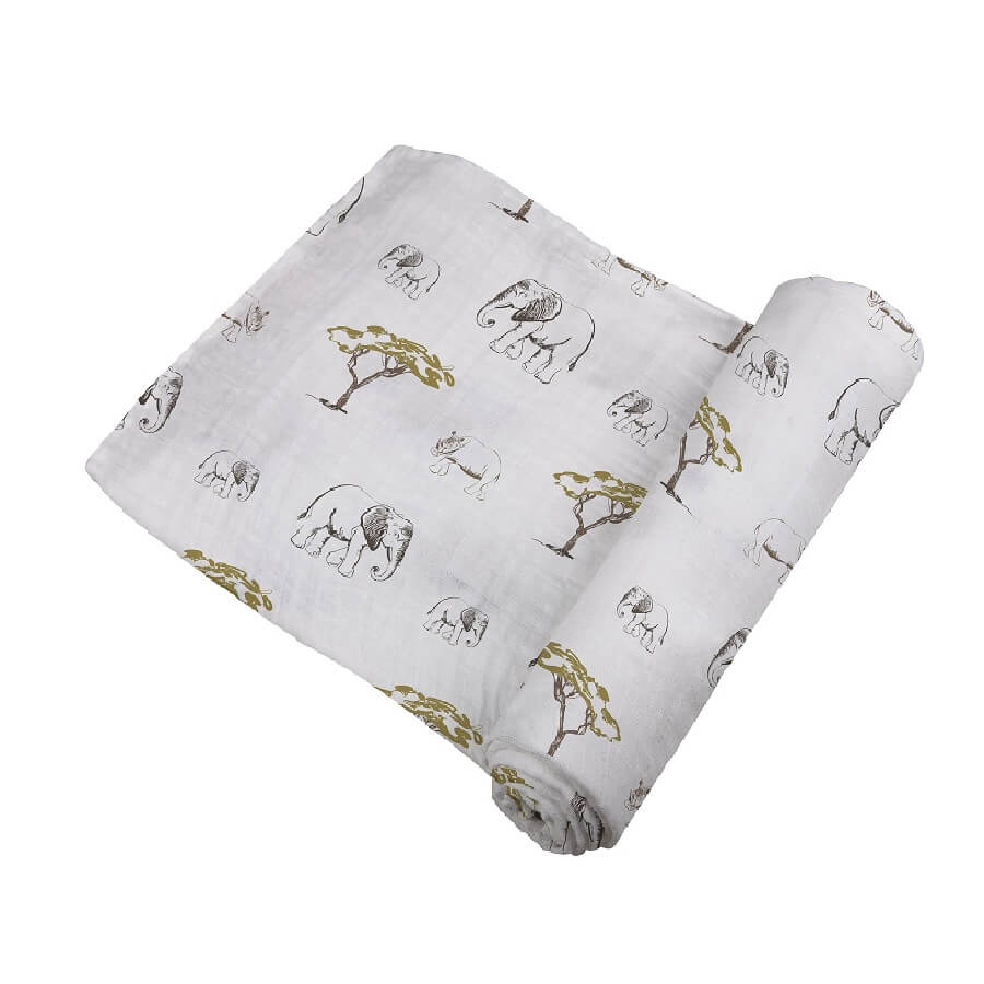 Bamboo Swaddle Blanket - Rhinos and Elephants - Roll Up Baby