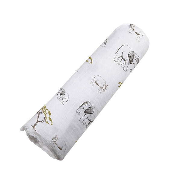 Bamboo Swaddle Blanket - Rhinos and Elephants - Roll Up Baby