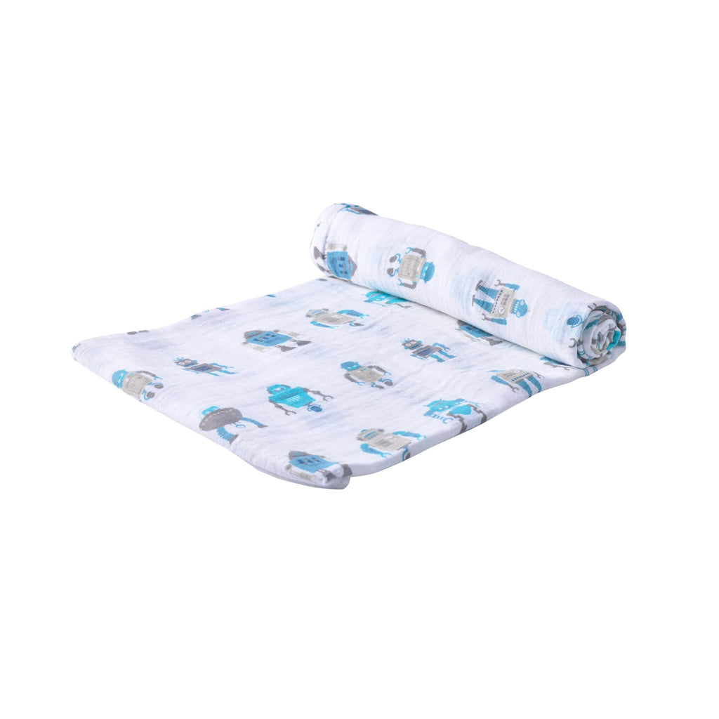 Muslin Swaddle Blankets - Robot - Roll Up Baby
