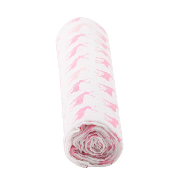 Muslin Swaddle Blanket- Pink Deer - Roll Up Baby