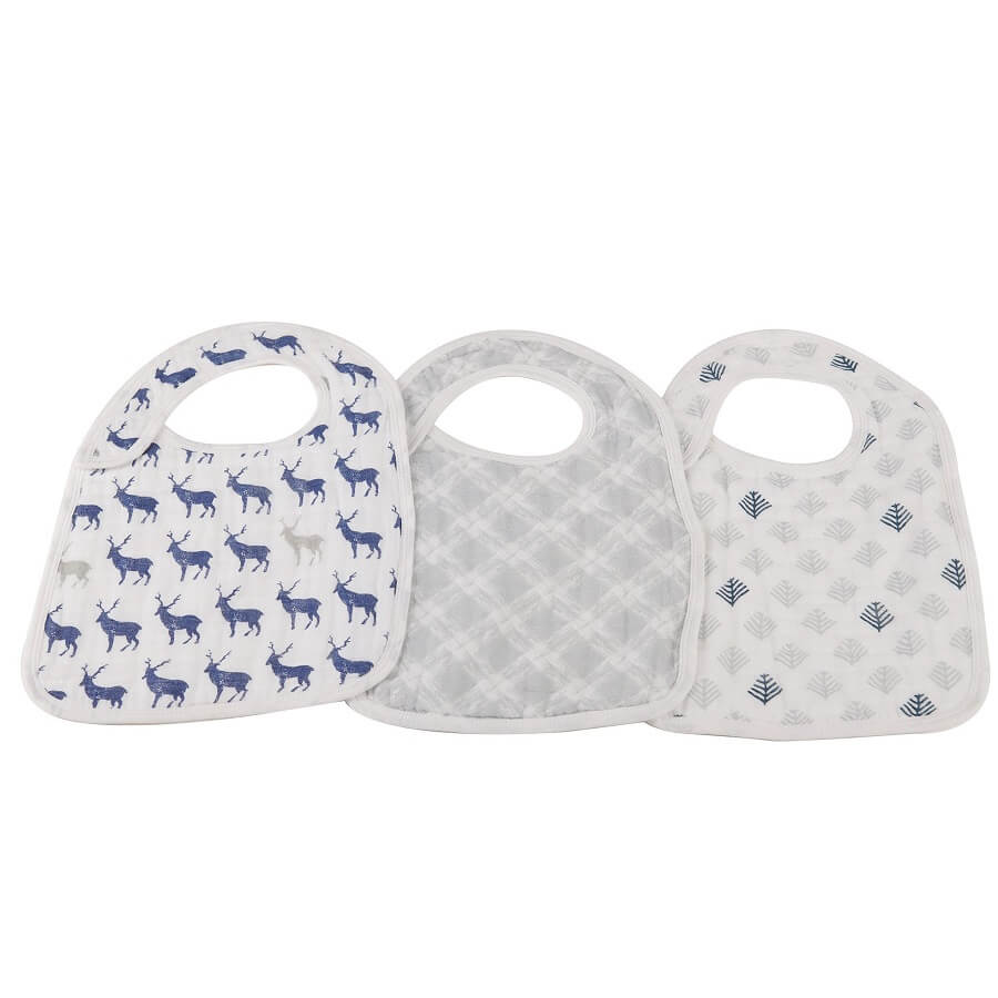 Snap Bibs for Babies Pack of 3 - Blue Deer - Roll Up Baby