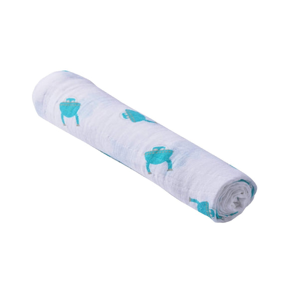 Muslin Swaddle Blankets - Space Robot - Roll Up Baby
