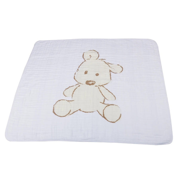 Baby Muslin Blanket - Teddy Bear and Grey Stripe - Roll Up Baby