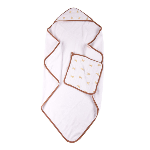 Muslin Hooded Towel and Washcloth Set - Teddy Bear - Roll Up Baby