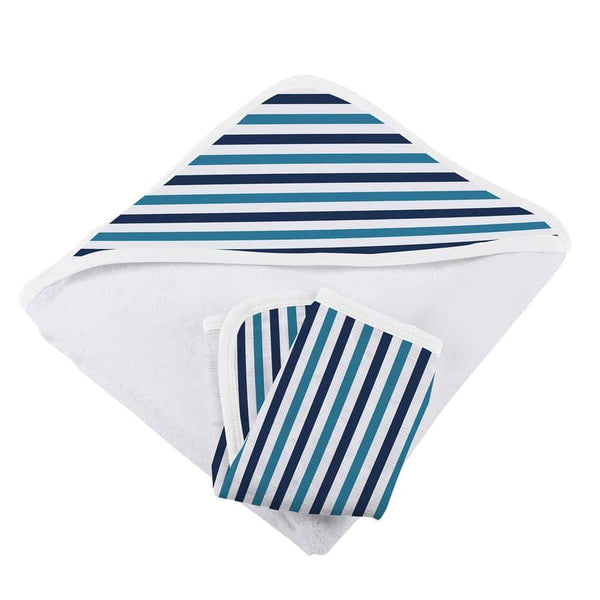 Baby Hooded Towel & Washcloth Set - Blue & White Stripe - Roll Up Baby