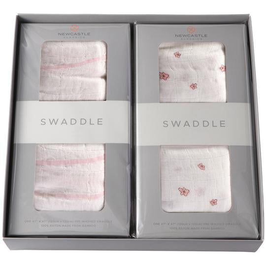 Baby Swaddle Gift Set - Pink Stripe & Blossom  - Roll Up Baby