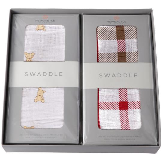 Baby Swaddle Gift Set - Teddy & Plaid - Roll Up Baby