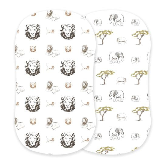 Boy Bassinet Sheets Hear Me Roar Lion and Rhinos and Elephants - Roll Up Baby