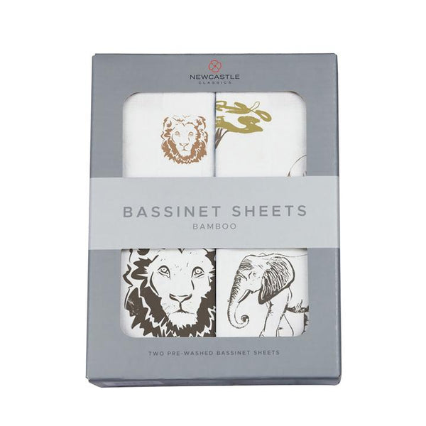 Boy Bassinet Sheets Hear Me Roar Lion and Rhinos and Elephants - Roll Up Baby