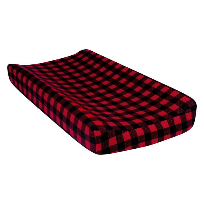 Changing Pad Cover - Red & Black Buffalo Check Deluxe Flannel  - Roll Up Baby