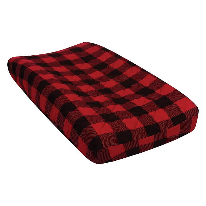 Changing Pad Cover - Red & Black Buffalo Check Quilted Jersey  - Roll Up Baby