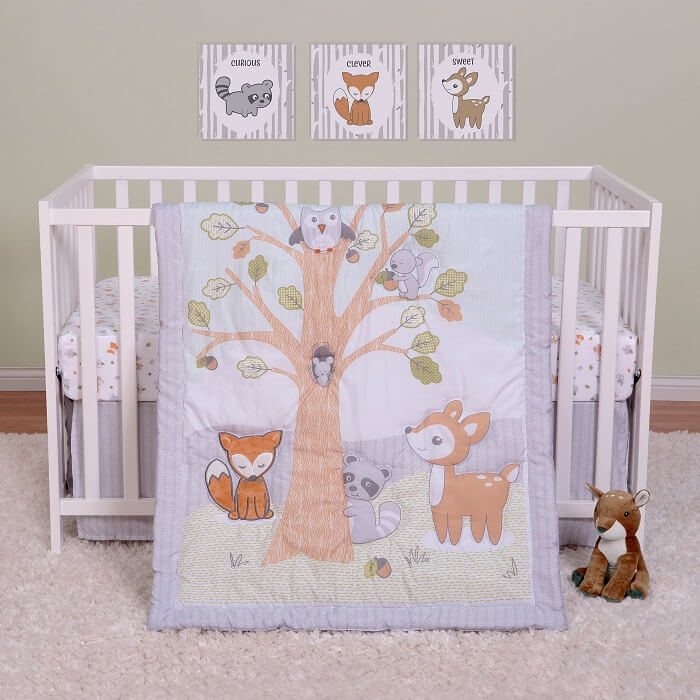 Crib Bedding 4 Piece - Friendly Forest by Sammy and Lou - Roll Up Baby
